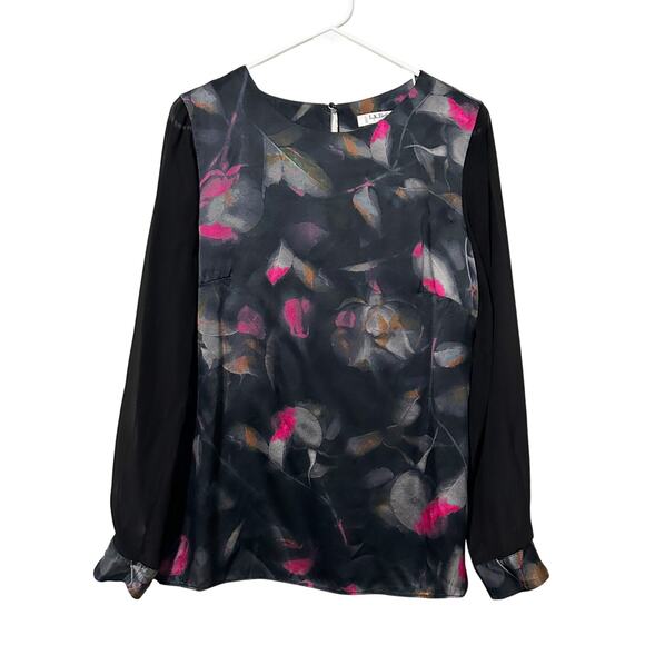 L.K. Bennett Eldora Silk Blouse Black Floral Abstract Sheer Women’s Size 8 - Picture 1 of 9